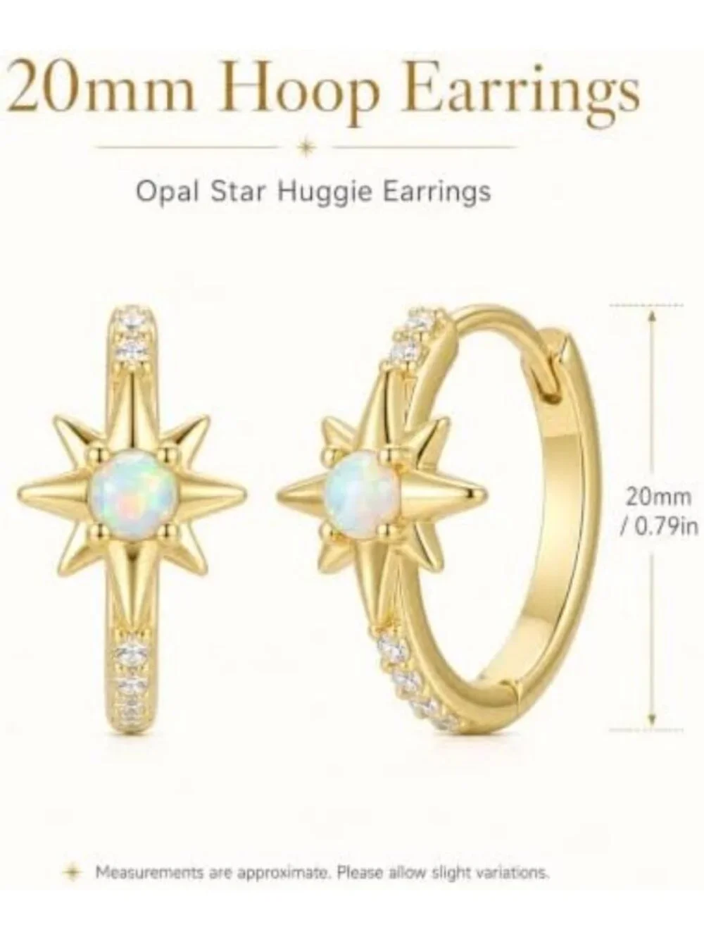 14K Gold Opal Starburst Huggie Hoop Earrings - Celestial Jewelry Gift for Her
